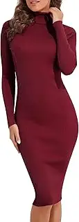 [kayamiya] Women's Turtleneck Knit Midi Sweater Dress Long Sleeve Bodycon Ribbed Fall Dress