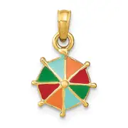 14K Yellow Gold W/ Multi-Color Enamel Umbrella Charm