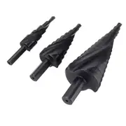 3Pcs 4-32/20/12Mm Nitrided Black Spiral Grooved Step Drill Bit With Automatic Center Pin Punch