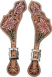 BLACK HOOF Painted Floral Tooled Leather Spur Straps for Horse Riders | Adjustable Single Ply Spurs for Men, Women | Stylish Western Equestrian Accessories | Ideal Spurs for Cowboy Boots