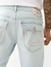 True Religion Mens Geno Orange Stitch Flap Pocket Relaxed Slim Fit Stretch Jeans