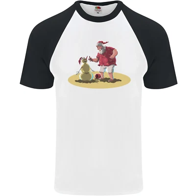 Christmas Beach Santa Clause & Snowman Mens s/s Baseball T-Shirt