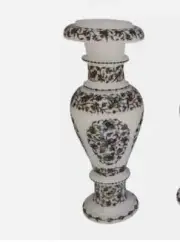 16" White Marble Flower vase Pot Inlay paua shell peacock Office Decor home