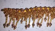 2 Yards Beaded Fringe Gold Gimp Trim Amber Rhinestones 1.75" wide