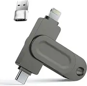 MFi Certified iPhone Flash Drive,512GB iPhone Photo Stick,3 in 1 Flash Drive for iPhone,USB Memory Stick for Backup,iPhone USB Drive Compatible with iPhone,iPad,Android,PC,More Devices(Black)