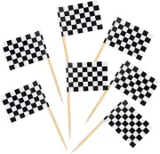 100 Pcs Checkered Black and White Racing Stick Flag,Small Toothpick Mini Stic...