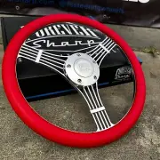 14" Inch Polished Discord Steering Wheel Billet Horn Red Grip Chevy GMC Ford