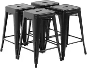 Metal Bar Stools Set of 4 Counter Height Bar Stools 24 Inches Industrial Bar Cha