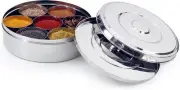 Zinel 7115 Spice BoxMasala Dabba with 7 Comparments and 2 Stainless Steel Lids,