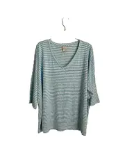 Chicos 3 Skylight Blue Cool Stripe 100% Linen Knit Top NEW Size XL