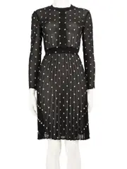 Black Floral Pattern Pleated Dress