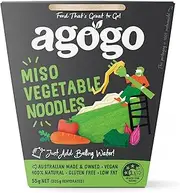 Agogo Miso Vegetable Noodles, 55g - Carton of 6. Easy to Make, Instant Noodle Meal - 100% Natural, Gluten Free, Low Fat Meals - No Added Nasties Like MSG or Artificial Flavours