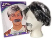 GEPETTO GREY WIG & MOUSTACHE SET Old Man Adult Costume Fake Hair Black Pinocchio