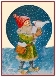 Elf Gnome Bird as a Present Jenny Nyström Counted Cross Stitch Chart Pattern