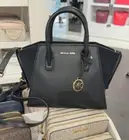 Michael Kors Avril Small Leather MK Charm Crossbody Top Zip Satchel Bag (Black)