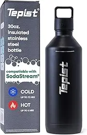 [Tepist] ThirtyO 30oz Stainless Steel Bottle Compatible with Sodastream Machines | Powder Coated Black | Vacuum Sealed | Double Walled | Leak-Proof | Easy to Carry | Reusable Bottle