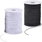 2 Roll 1 mm Elastic String Cord Elastic Thread Beading String Cord for DIY Jewelry, Hair Ties Bracelets, Necklaces, Beading and Crafts 100 Metres/Roll(Color:White and Black)