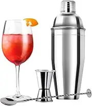 Cocktail Shaker Set 3 Piece Bartender Kit with Double Measuring Jigger, Mixing Spoon and Stainless Steel Cocktail Shaker with Built-in Strainer Margarita Mix & Cocktail Drinks