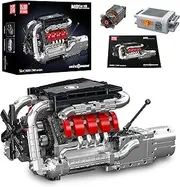 Mould King 10203 MOC V8 Eight-Cylinder Engine Inline Petrol Engine Block Kit Technology Clamping Blocks Kit Includes Engine and Battery Box Car Engine Transmission Model (1169 Pieces+)