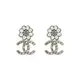 Chanel 經典雙C logo水鑽珍珠花朵耳環(AB9608-金)