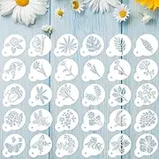 Marspark 30 Pieces Coffee Stencil Cookie Cake Stencils Latte Art Reusable Plastic DIY Bake Stencils Leaves Butterfly Flowers Bird for Coffee Cookie Drawing