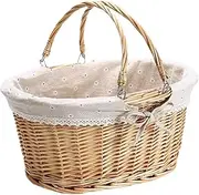 Wicker Baskets, Wicker Woven Storage Basket with Handle & Linen Liner, Rattan Woven Picnic Basket, Natural Willow Basket for Party Camping (12.6x9in)