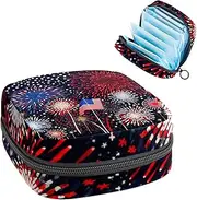 Period Bag,Sanitary Napkin Storage Bag,American Flag Fireworks Holiday,Tampon Holder for Purse