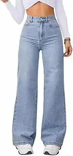 [CME SHOWU] Women's Wide Leg Jeans High Waisted Strechy Baggy Loose Boyfriend Denim Pants, 1125 Light Blue, Small