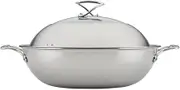 Circulon Clad Stainless Steel Wok/Stir Fry with Glass Lid and Hybrid SteelShield and Nonstick Technology, 14 Inch - Silver