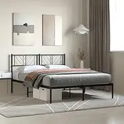 Bed Frame, Bed Base Bedstead Bedroom Platform Furniture Metal Bed Frame with Headboard Black 150x200 cm