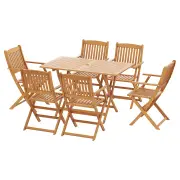 7PCS Outdoor Dining Set Garden Chairs Table Patio Foldable 6 Seater Wood