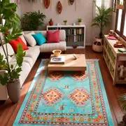 Bohemian Turquoise Tribal Rug � 120x180cm Handwoven Cotton Accent