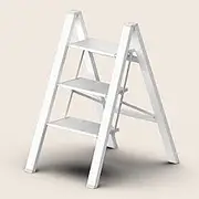 3 Step Ladder, Folding Step Stool, Lightweight Aluminum Foldable Ladder with Anti-Slip Wide Sturdy Pedal, Multi-Use for Home, Library, Office, Garage (330 lbs Capacity) - White