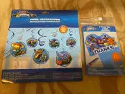 SKYLANDERS Birthday Supplies - Swirl Decorations And Thank You Cards LOT