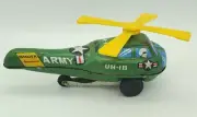 Vintage Tin Army Helicopter Toy, ND brand, 1970s, NOS, Japan, Friction Wheels