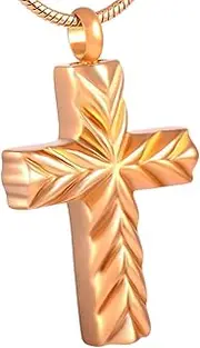 DOTUIARG Gold Stainless Steel Cross Remembrance Cremation Urn Pendant Necklace Memorial Jewelry with Funnel & 20" Chain