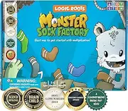 [Logic Roots] Monster Sock Factory Multiplication and Division Game - Fun Math Board Game for 6-10 Year Olds, Easy to Play STEM Toy for Kids at Home, Learning Girls & Boys, Grade 1 and Up