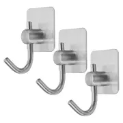3pcs Self Adhesive Wall Hooks Stainless Steel Towel Closet Hooks, Silver