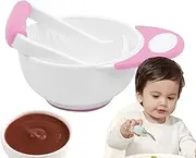 Food Masher Bowl - Fruit Crusher with Grinding Rod - Non-Slip Food Mill Bowl, Anti-Scalding Food Crusher for Kids Food