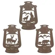 Cabin Metal Wall Art Decor Bear Wolf Deer in the Barn Lantern 9.3 Inch Set of