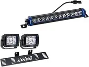 Kings 12" Single Row Light Bar + Number Plate Bracket + 2x 4.4" Work light