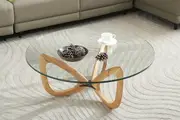 Gucci Round Coffee Table with 12mm Tempered Transparent Glass Top and Solid Ash Wood Base