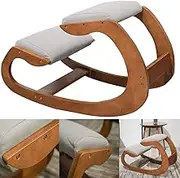 Ergonomic Kneeling Chair, Rocking Stool for Home Office Meditation - Wooden & Linen Cushion Desk Chair for Back Neck Pain Relief & Improving Posture(Gray)