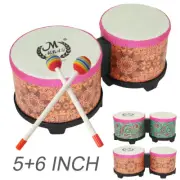 5 & 6 Inch Sheepskin Head Bongos Drum with Mallets, Rhythm Club Conjoined Drum
