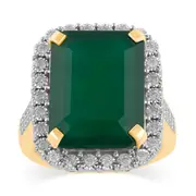 Bevilles Emerald Cut Green Onyx Ring with 0.40ct of Diamond in 9kt Yellow Gold