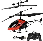 RC-Helicopter 2 Channels Remote-Control-Helicopter with Gyro Light -Helicopter or & Adults Indoor Micro RC-Helicopter Toy Red One Size