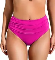 [COCOPEAR] Vintage High Waisted Bikini Bottoms for Women Ruched Full Coverage Bikini Bottom Tummy Control Swim Bottoms