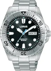 [Lorus] Men's Analogue Automatic Watch with Stainless Steel Strap, Silver/Black