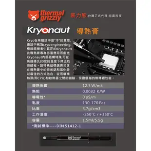 台灣正式代理-暴力熊 1克Thermal Grizzly Kryonaut (K=12.5)導熱膏 散熱膏