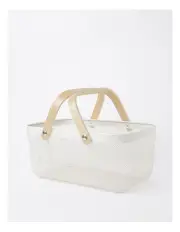 [The Cooks Collective] Mesh Basket with Wood Handle 35x20x17cm in White